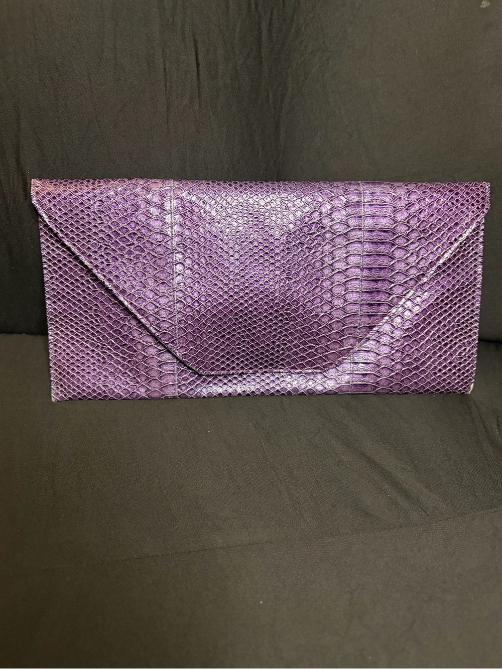 Purple Snake-Embossed Envelope Clutch